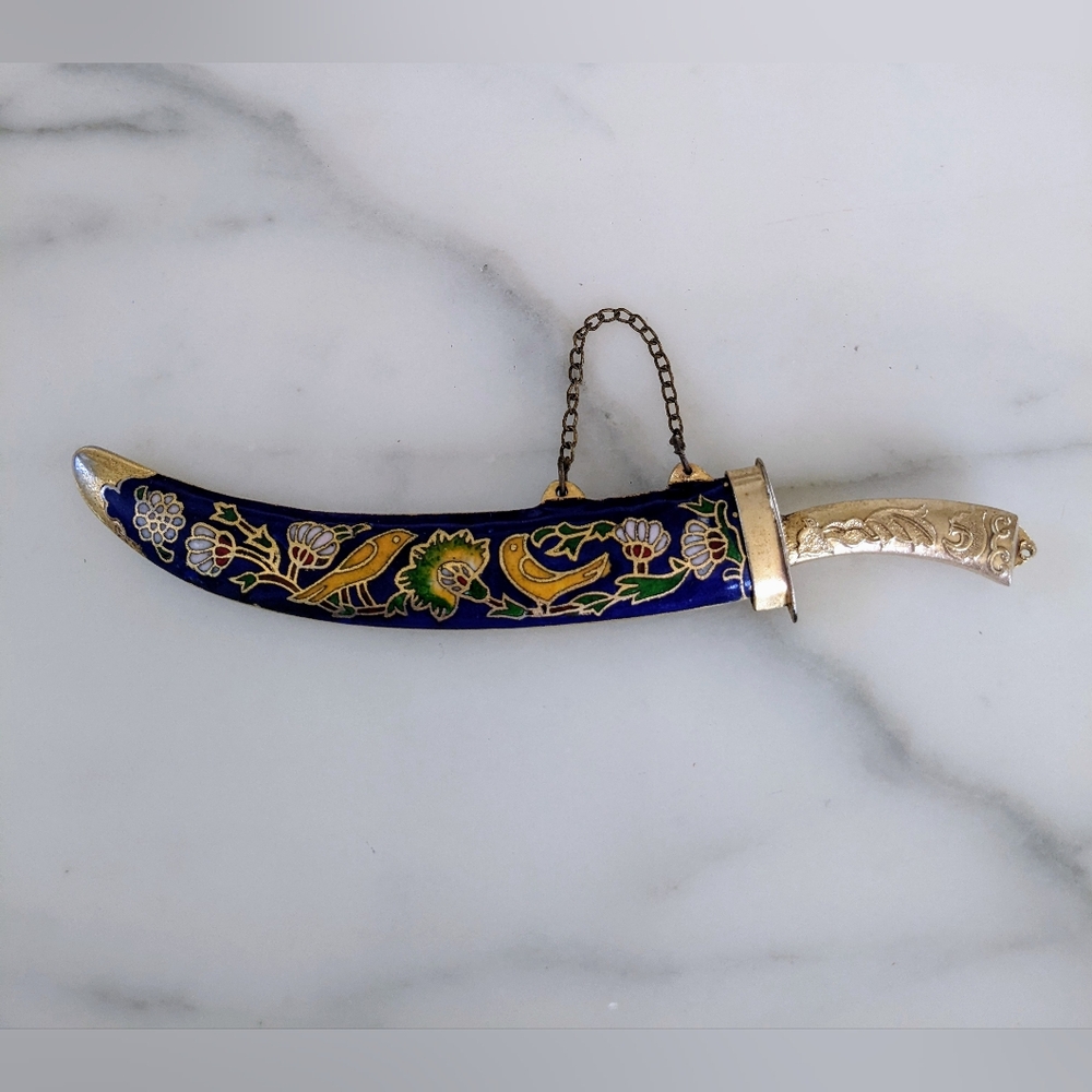 Vintage Asian Blue and Gold Cloisonné Letter Opener.